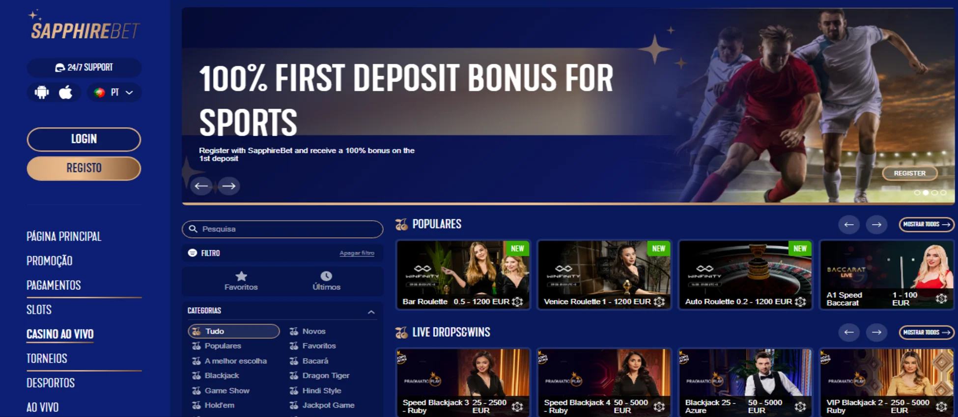 sapphirebet casino ao vivo